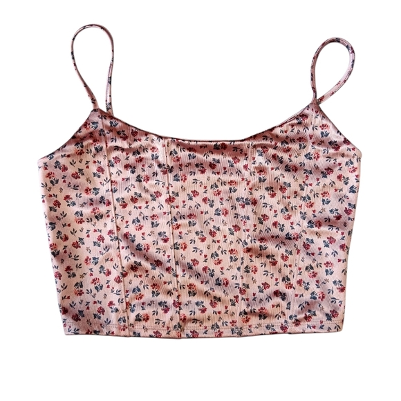 Aeropostale Satin Crop Top Pink Rose Floral Size Small Y2K Hipster Barbiecore - Picture 1 of 8